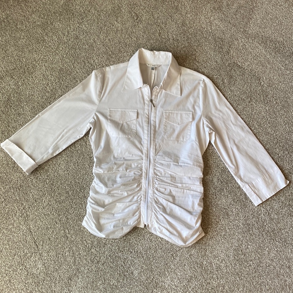 Cabi stretch cotton poplin zip up blouse sz 8 ECU